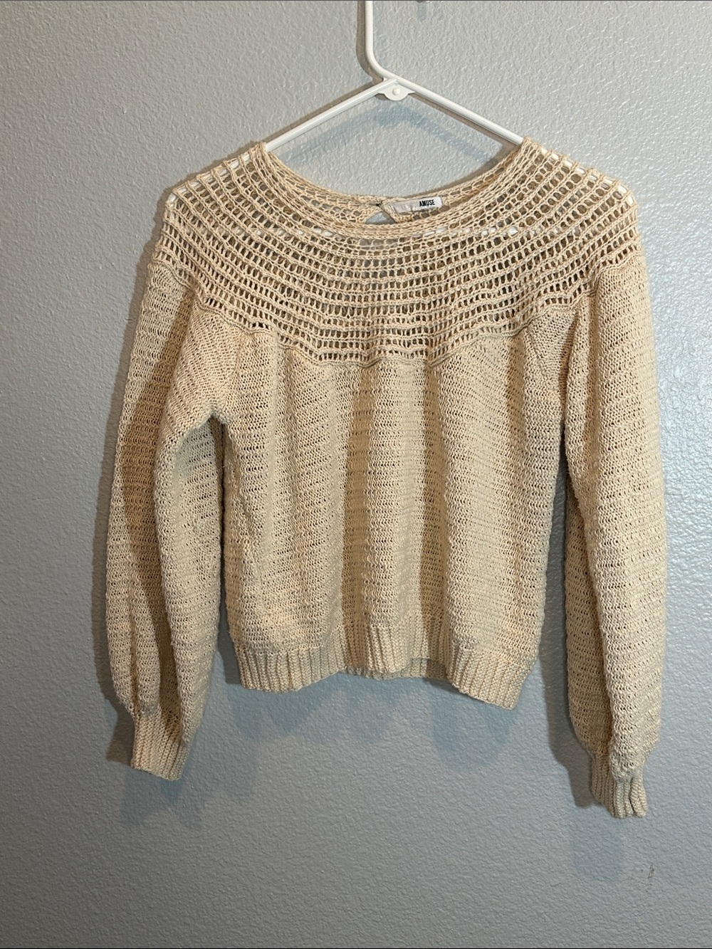 Amuse Society Cream Crochet Open Knit Sweater Boho M